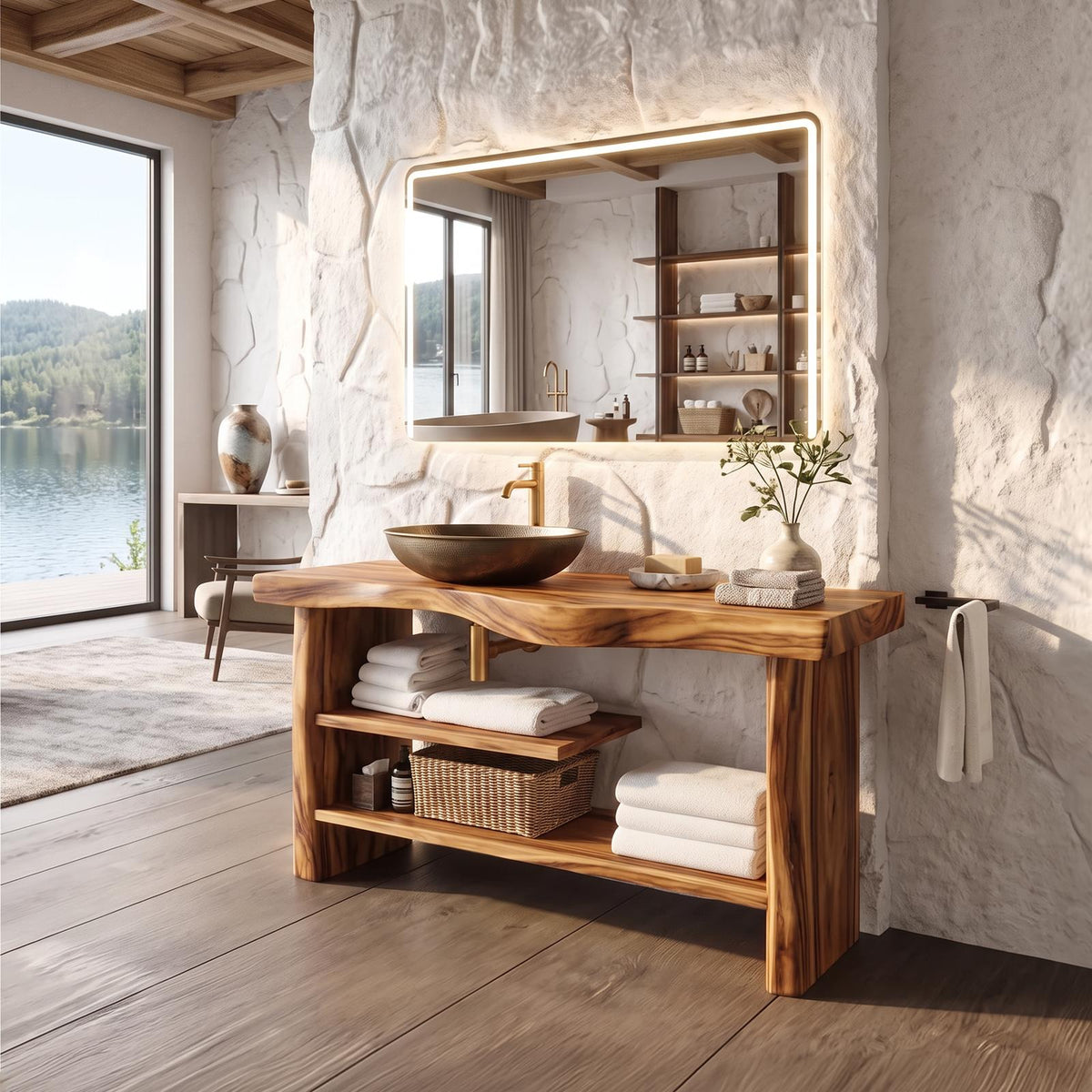 Spry Interior Handcrafted Solid Wood Bathroom Vanity with Drawers, Single Sink Storage Cabinet, Rustic Farmhouse Washstand console, SILDTTRBRV055