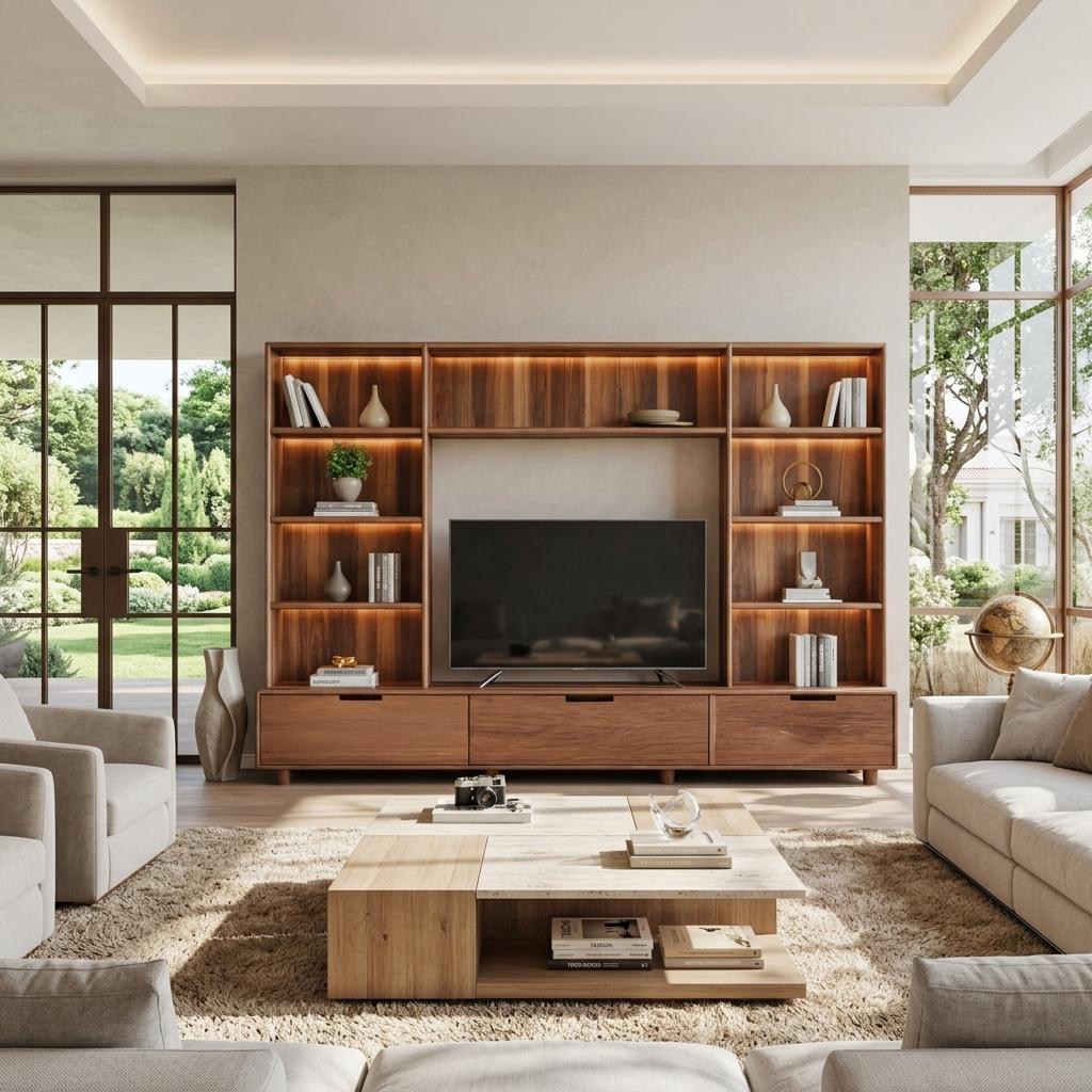 Large Entertainment Center With LED Lighting For Living Room