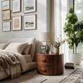 Modern Round Wooden Nightstand with 2 Drawers, Curved Wood Bedside Table for Bedroom Storage, Model