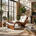 Curved Solid Walnut Chaise Lounge, Luxury Contemporary Daybed Couch for Living Room Decor