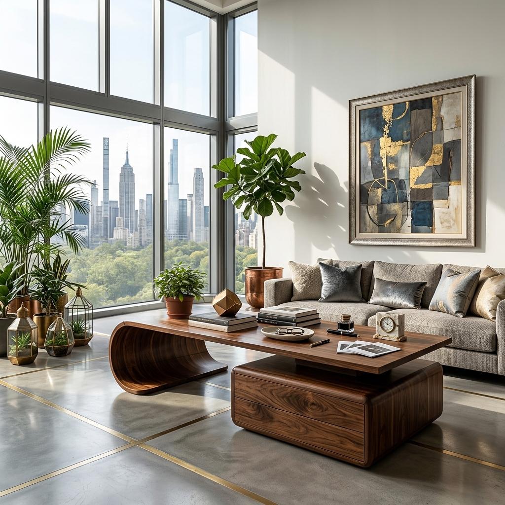 Minimalist Wooden Coffee Table with Hidden Drawer, Modern Low Profile Center Table for Living Room, Model