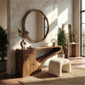 Spry Interior Modern Asymmetrical Dressing Table, Solid Wood Makeup Vanity Desk with Integrated Storage for Bedroom, SINLSABDT060