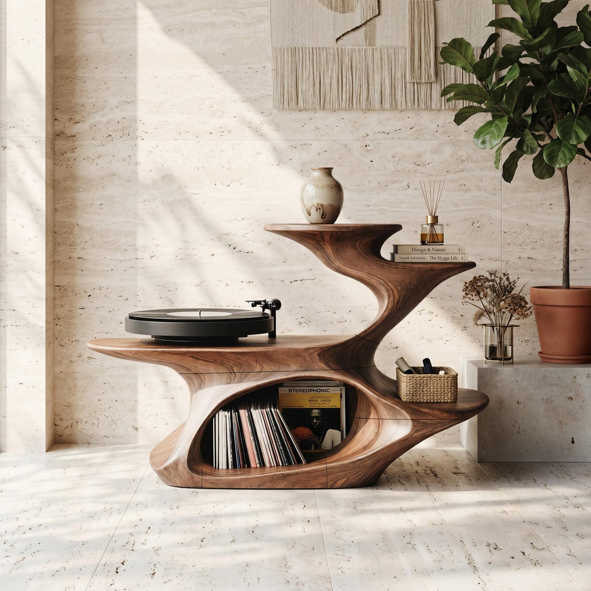 Handcrafted Live Edge Record Stand Unique Living Room