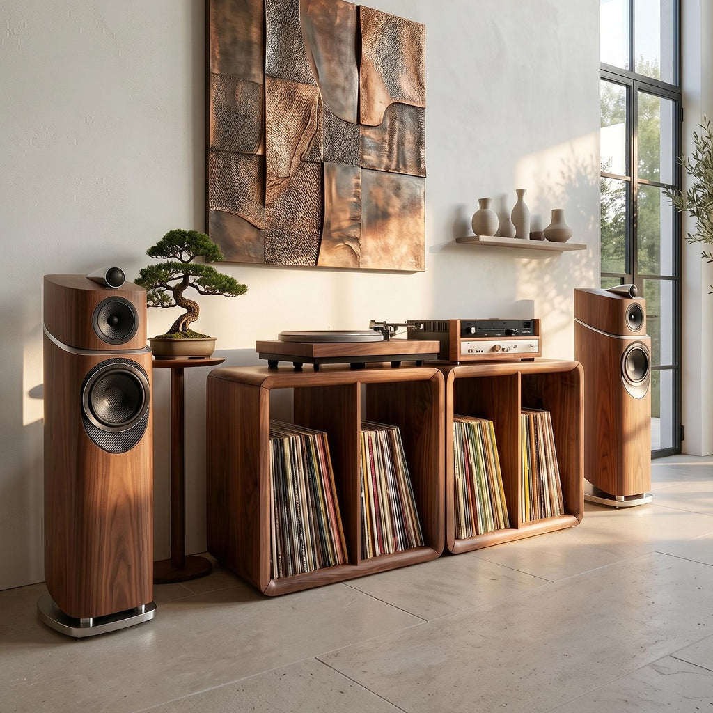 Minimalist Rounded Record Player Stand, Handcrafted Mid-Century Modern Wood Vinyl Storage Cabinet, Model