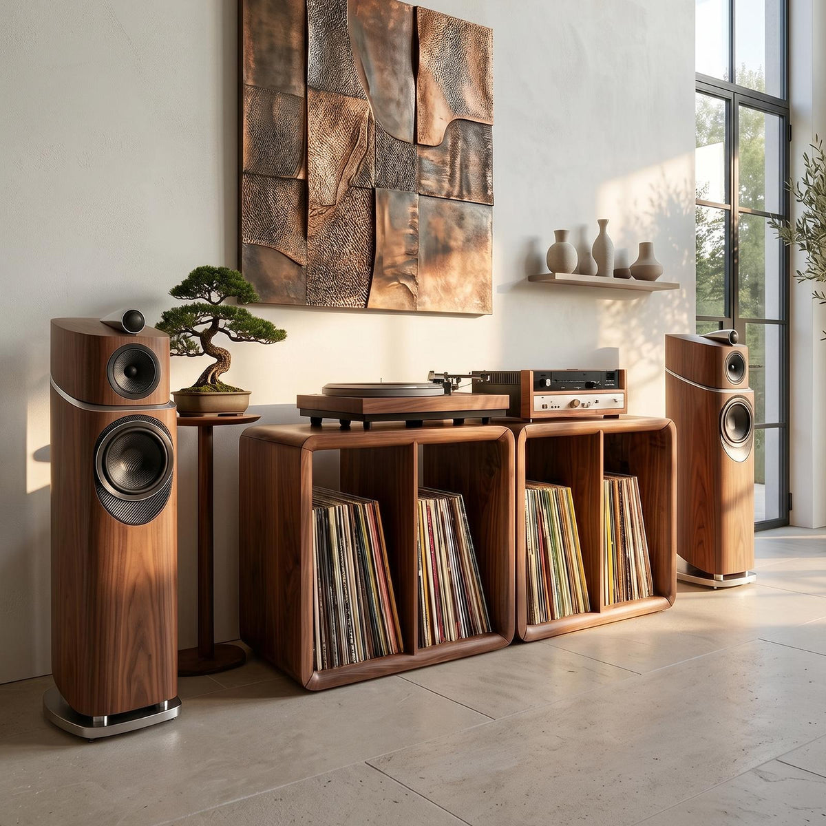 Minimalist Rounded Record Player Stand, Handcrafted Mid-Century Modern Wood Vinyl Storage Cabinet, Model