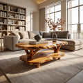 Rustic Live Edge Solid Wood Coffee Table, Natural Slab Center Table for Study Library and Country Home Decor