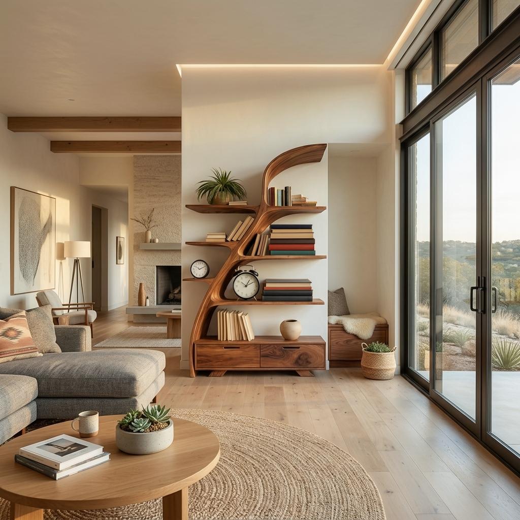 Organic Wooden Bookshelf For Living Area