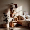 Rustic Farmhouse Wavy Bookshelf, Unique Wooden Bookcase Storage Shelf for Living Room & Bedroom
