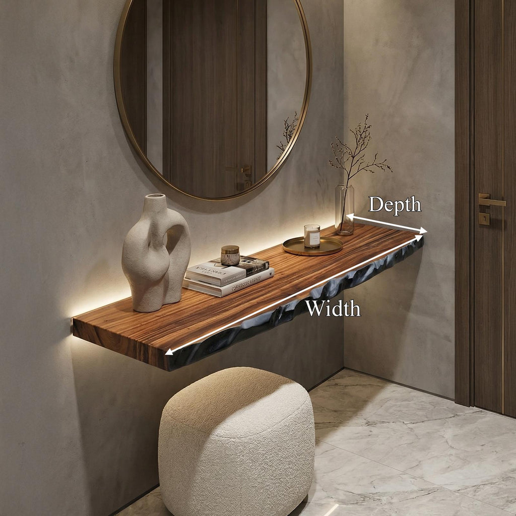 Live Edge Wood Floating Shelf, Rustic Solid Wood Wall Mounted Display Ledge for Living Room