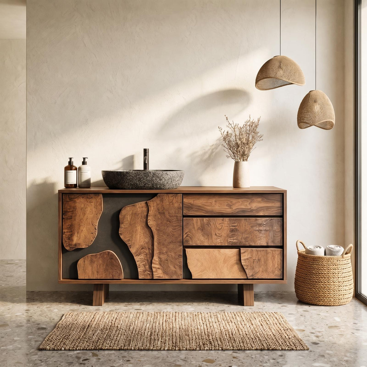 Contemporary Bathroom Cabinet Solid Wood Simple Clean Line Design Bathroom And Vanity Area SINLHABCT019
