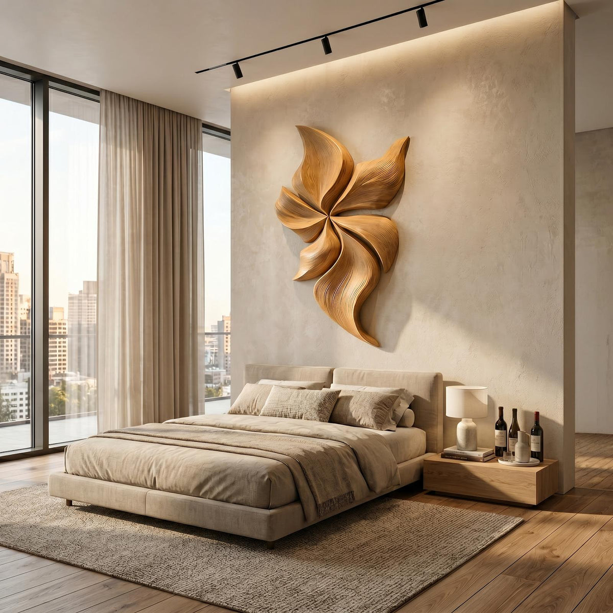 Modern Wooden Wall Art, Floral Inspired Hand-Carved 3D Botanical Wood Wall Sculpture for Living Room Decor