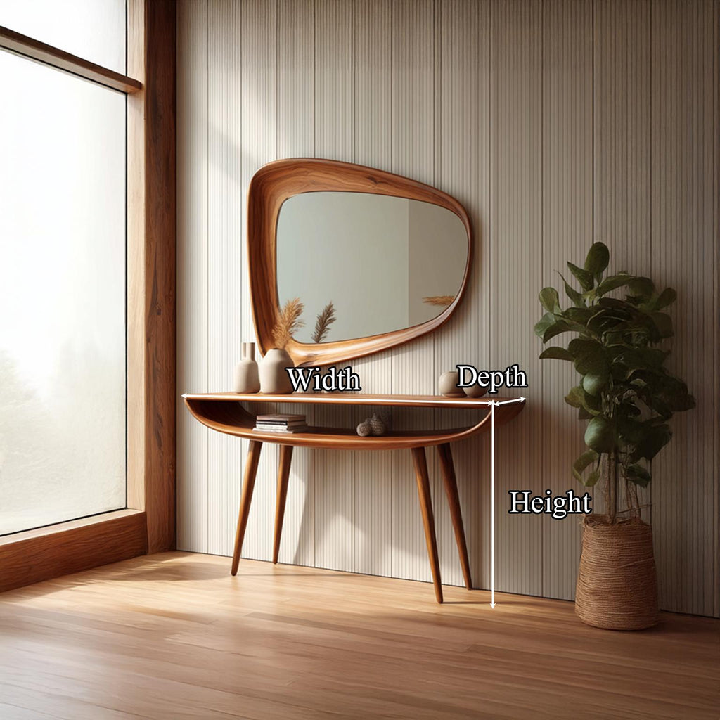 Mid-Century Curved Console Table, Solid Wood Modern Entryway Table, Minimalist Bedroom Accent Table