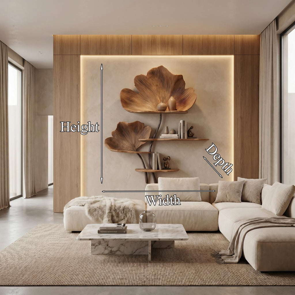 Organic Tree Wall Shelf, Leaf Shape Design Floating Solid Wood Display Rack for Bedroom Living Room