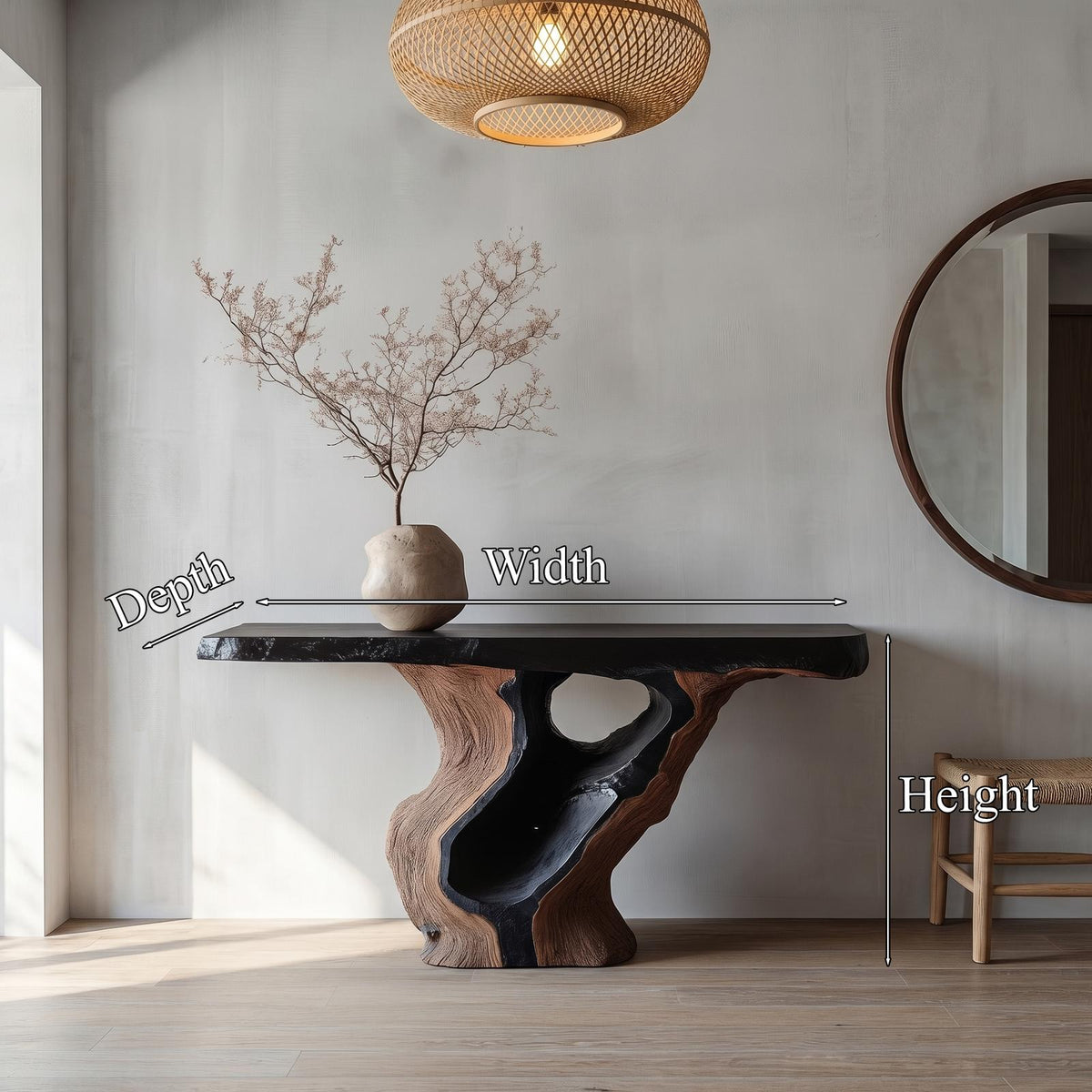 Spry Interior Sculptural Tree Root Console Table, Rustic Natural Solid Wood Entryway Table & Living Room Credenza, SINLHACS567