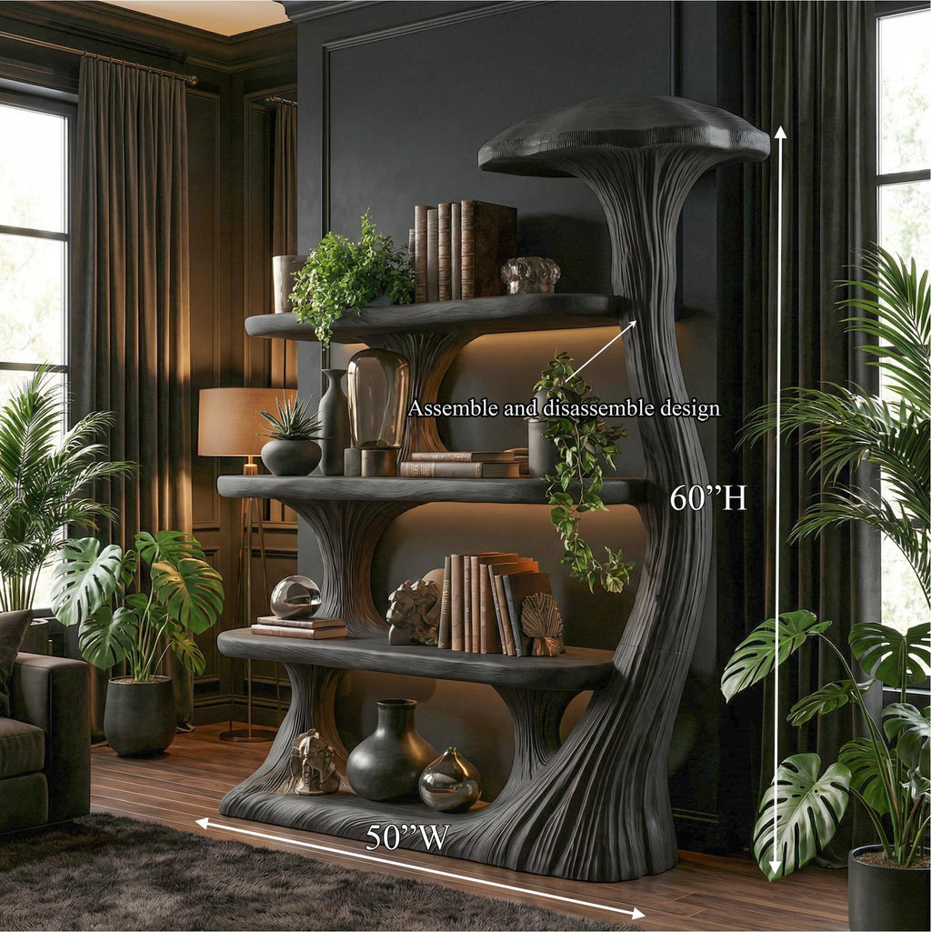 Mushroom Bookshelf Wooden Bookcase Display Shelf For Living Room Bedroom Decor