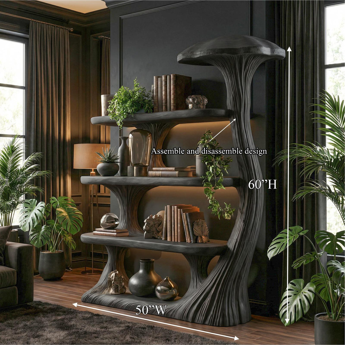 Mushroom Bookshelf Wooden Bookcase Display Shelf For Living Room Bedroom Decor