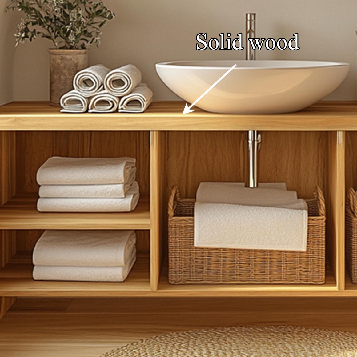 Spry Interior Wooden Bathroom Storage Cabinet with Open Shelves, Handcrafted Natural Wood Linen Tower Organizer for Modern Bathroom, SINLSABRV205