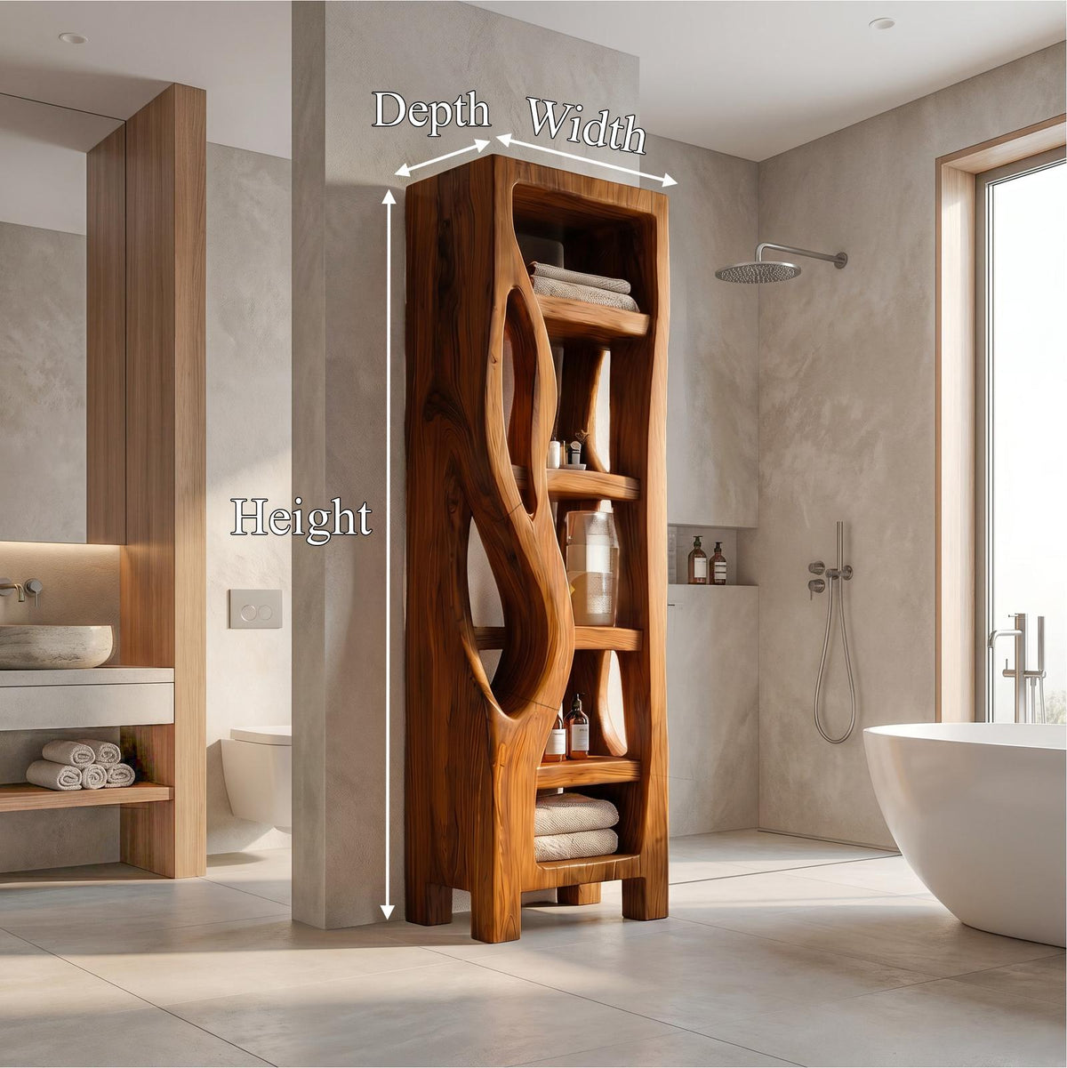 Rustic Wood Bathroom Cabinet, Organic Tree Branch Design Storage Cabinet with Shelves