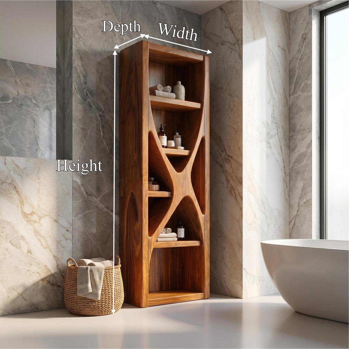 Rustic Bathroom Storage Cabinet, Natural Wood Branch Structure Floor Cabinet with Shelves