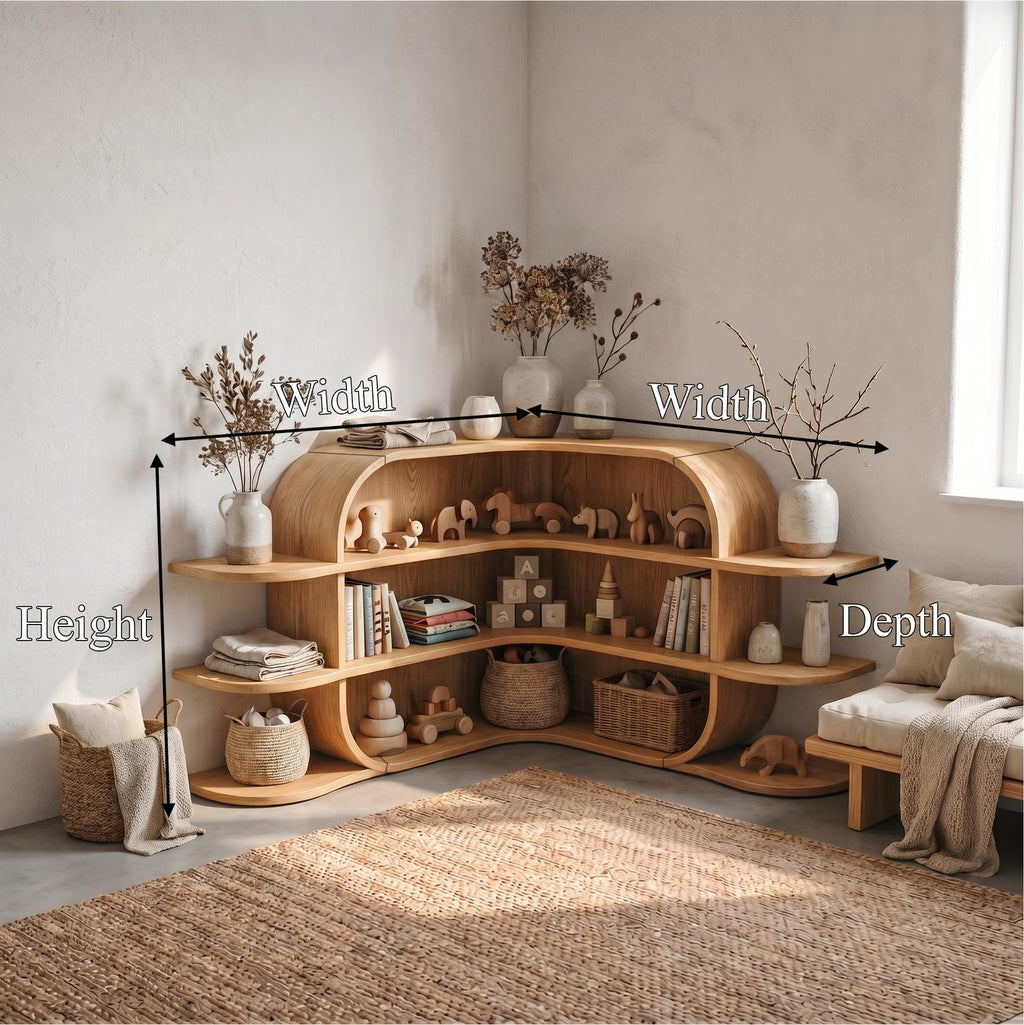 Scandinavian Arched Corner Bookshelf, Multi-Tier Wooden Bookcase Display for Living Room & Bedroom