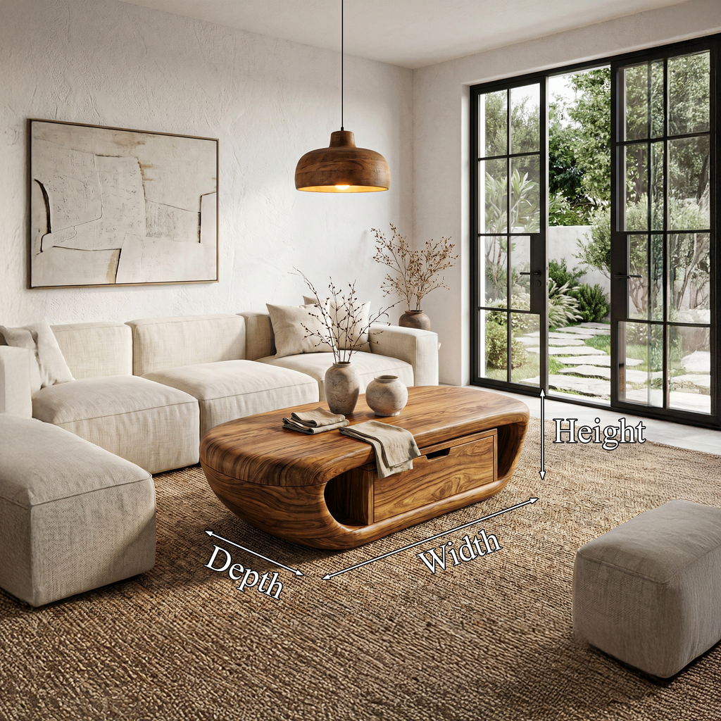 Modern Wood Coffee Table with Built-In Storage Shelf, Sleek Mid-Century Center Table for Living Room