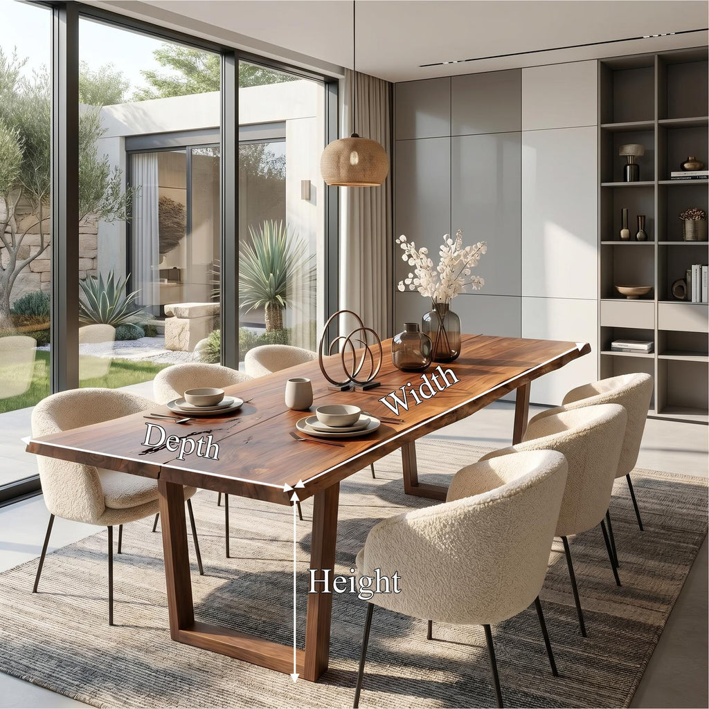 Spry Interior Modern Walnut Dining Table with Minimalist U-Shape Base, Luxury Solid Wood Kitchen Table for Dining Room, SINLSADT188