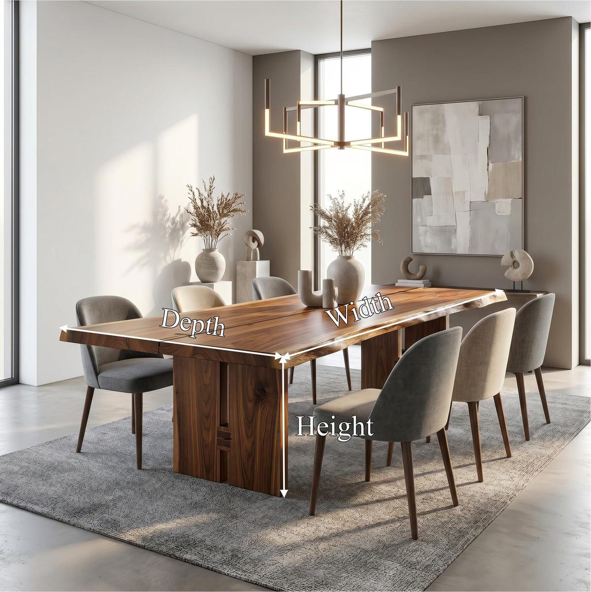 Sculptural Wood Dining Table with Chunky Pedestal Base, Round Solid Wood Kitchen Table for Dining Room
