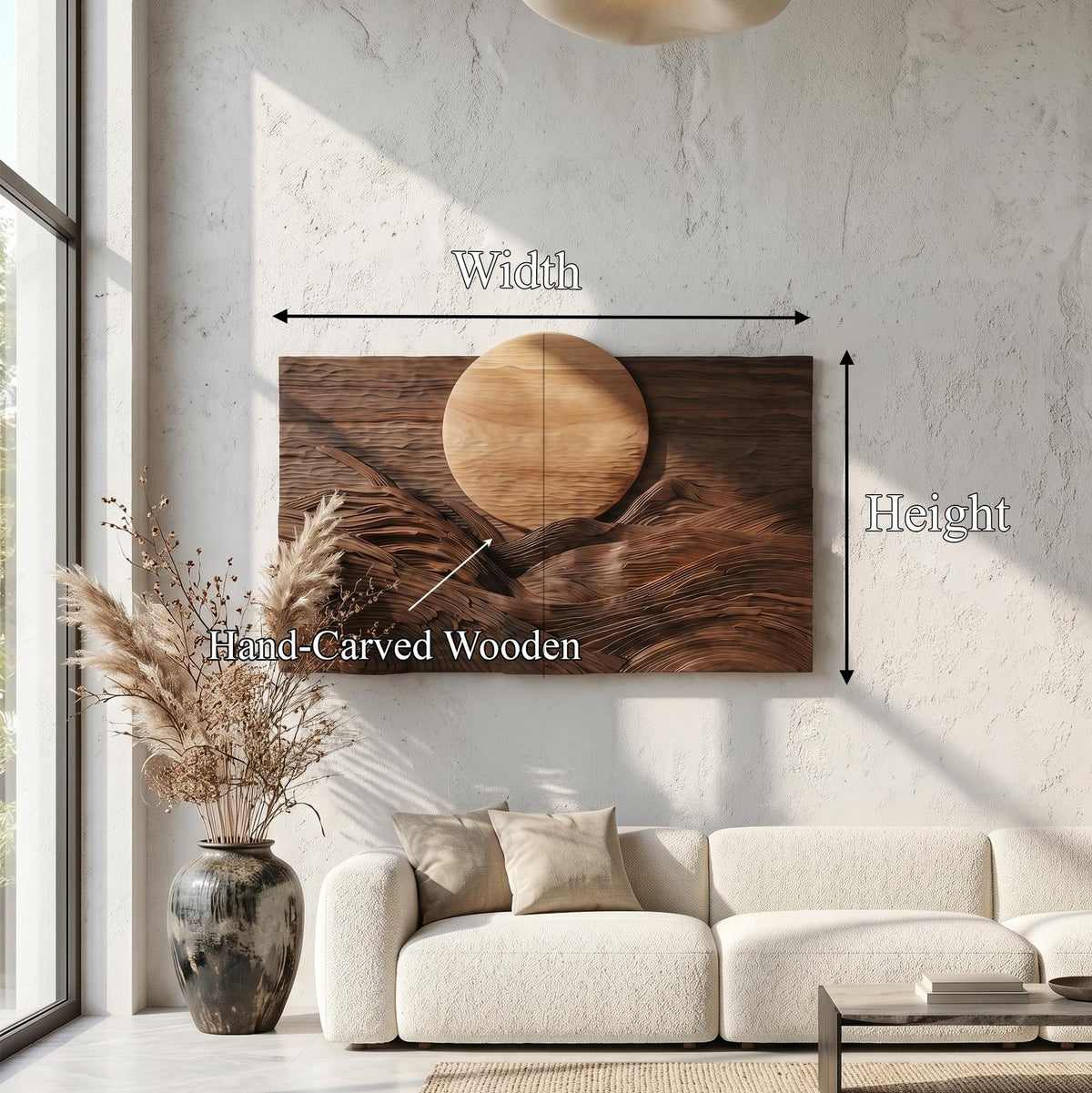 Rustic Mountain Sunrise Wooden Wall Art, 3D Carved Wood Landscape Scene Decor for Bedroom & Living Room