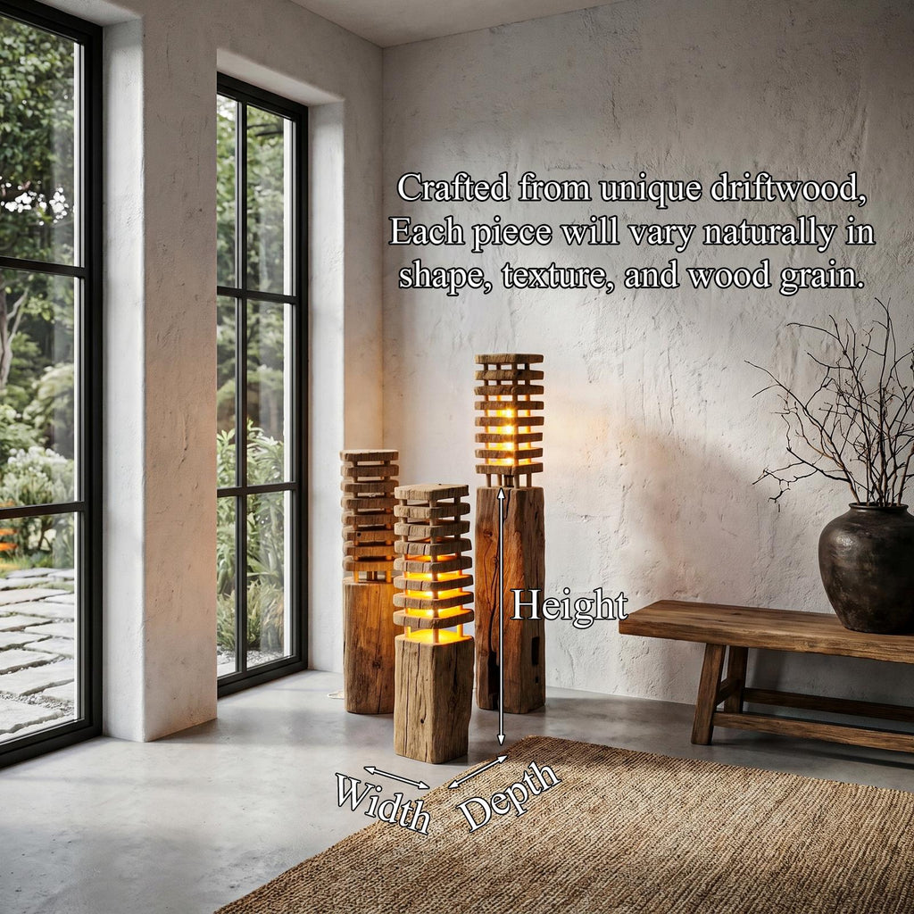 Rustic Wooden Floor Lamp with Sculptural Log Base, Natural Tree Trunk Standing Accent Light for Living Room