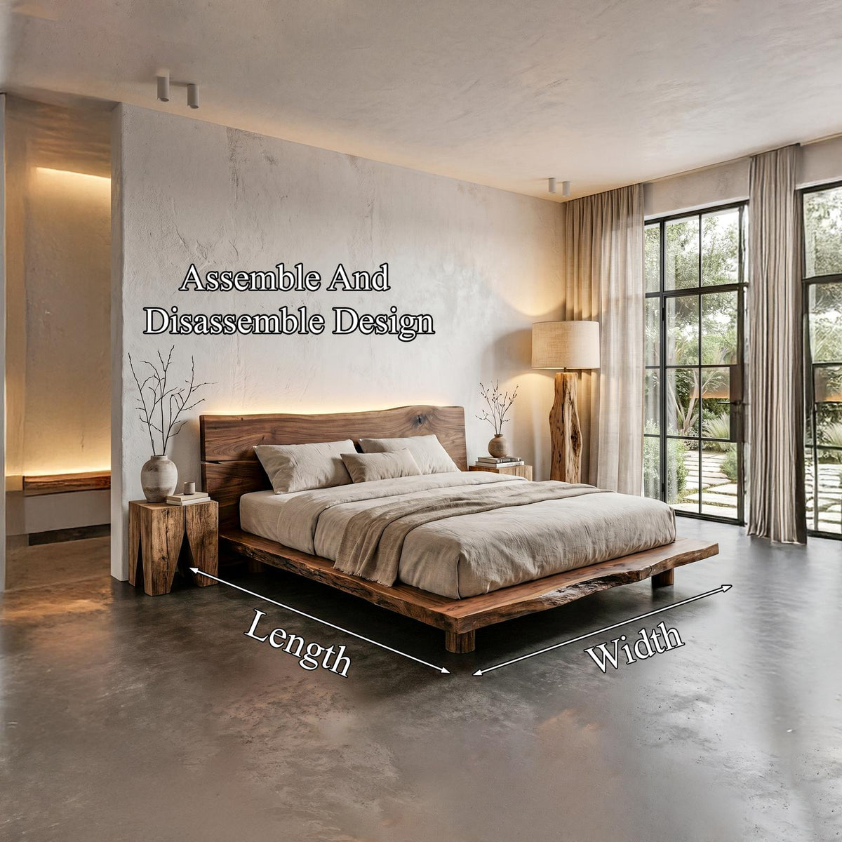 Rustic Bed Frame With Live Edge Headboard For Bedroom SINLHAWB122