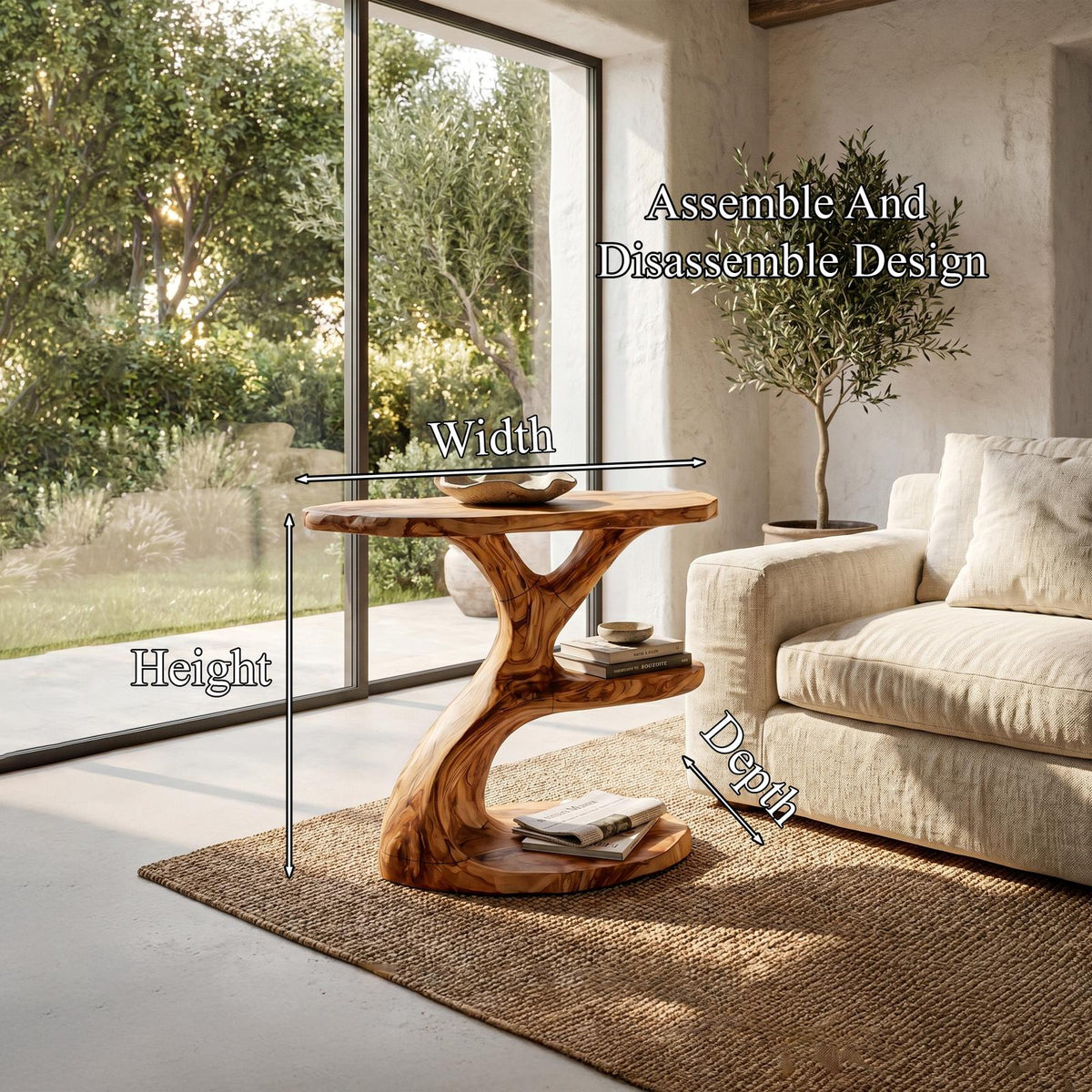 Modern Organic Side Table, Multi-Level Solid Wood End Table & Nightstand for Living Room & Bedroom