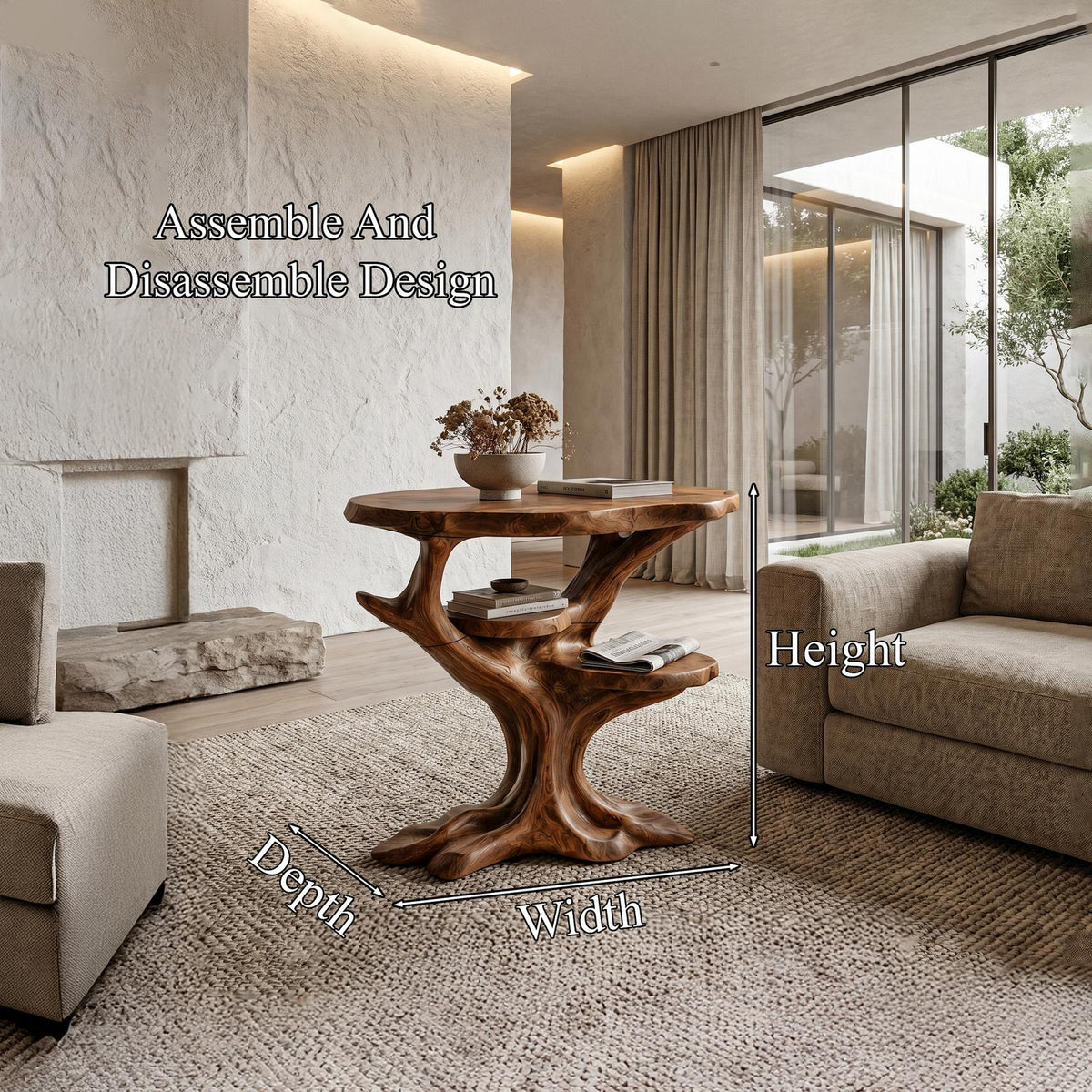 Organic Sculptural Side Table, Solid Wood Display End Table & Nightstand for Living Room and Bedroom