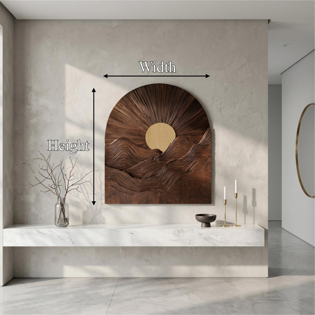 Sunburst Wall Art, Round Sculptural Wooden Relief Panel Decor for Living Room, Bedroom & Entryway