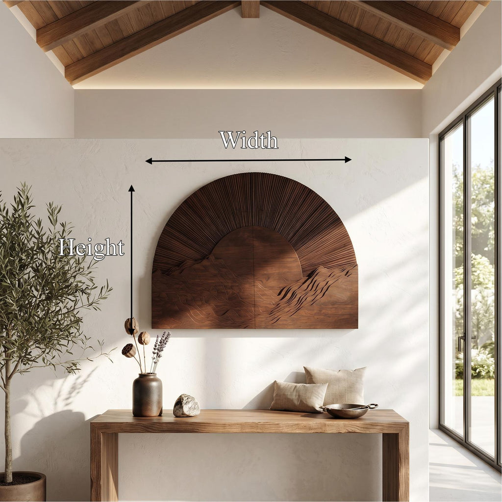 Half Moon Wall Art, Sunburst Carved Wood Panel Decor for Modern Living Room, Hallway and Entryway