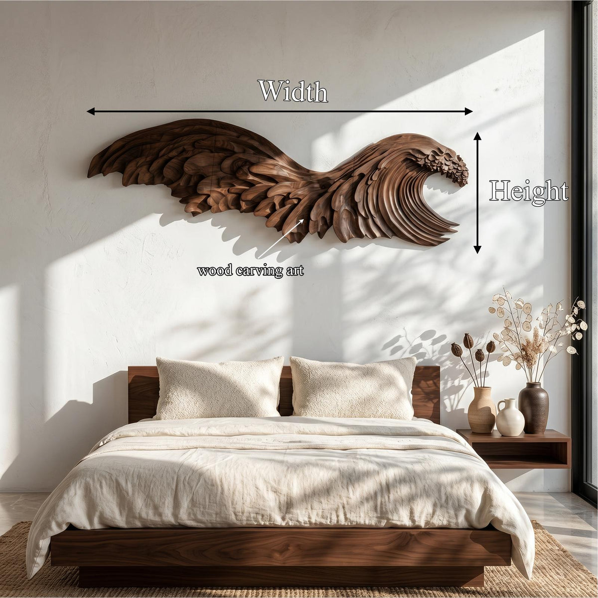 Ocean Wave Wooden Wall Art, Handcrafted Sculptural Carved Wood Hanging Decor for Living Room and Bedroom