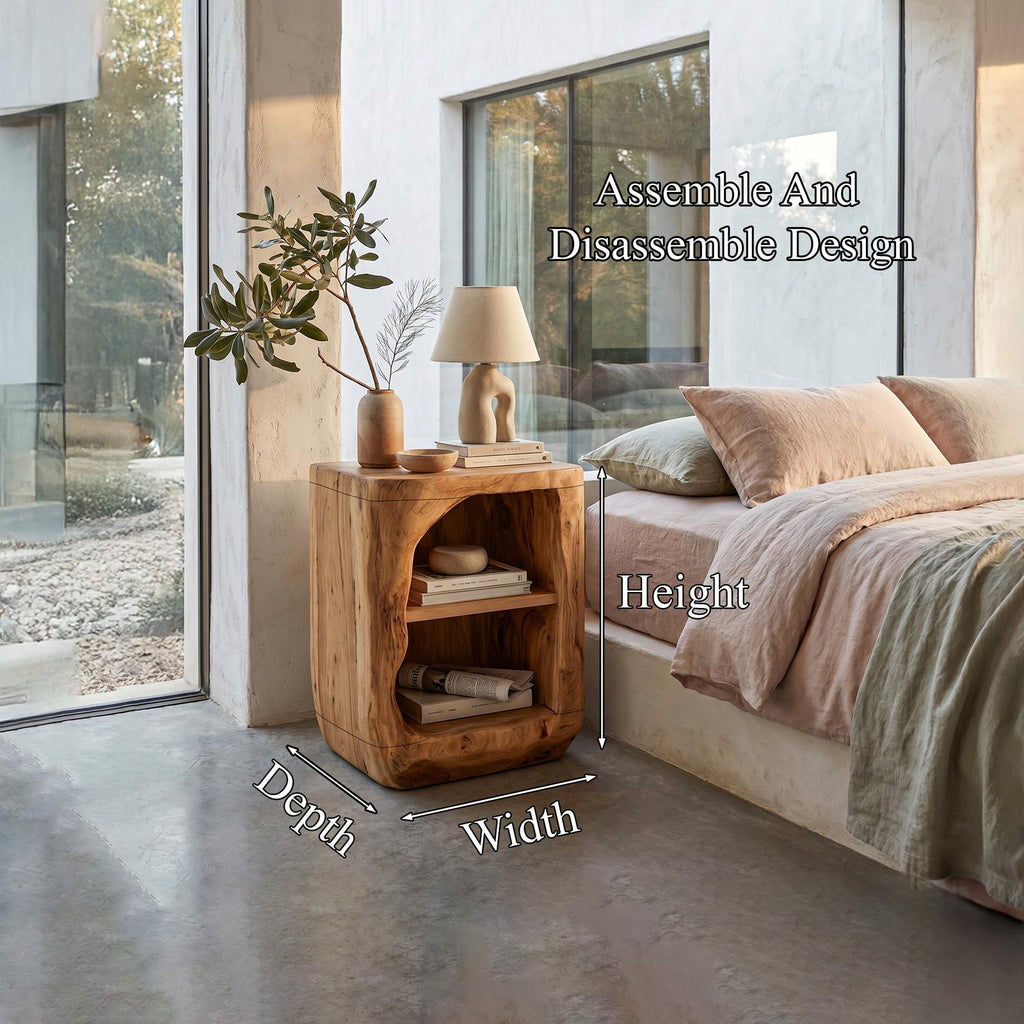 Spry Interior Rustic Nightstand with Open Shelf Storage, Handcrafted Solid Wood Bedside Side End Table for Bedroom Decor, SINLHABT261