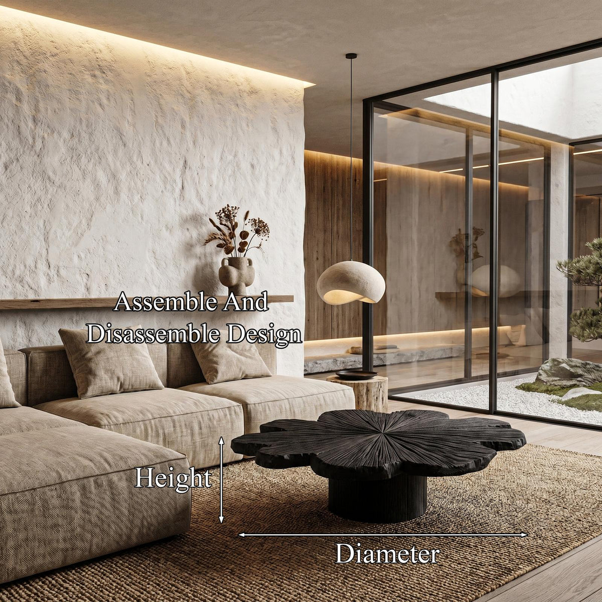 Modern Coffee Table with Sculptural Petal Inspired Design, Handcrafted Solid Wood Center Table for Living Room