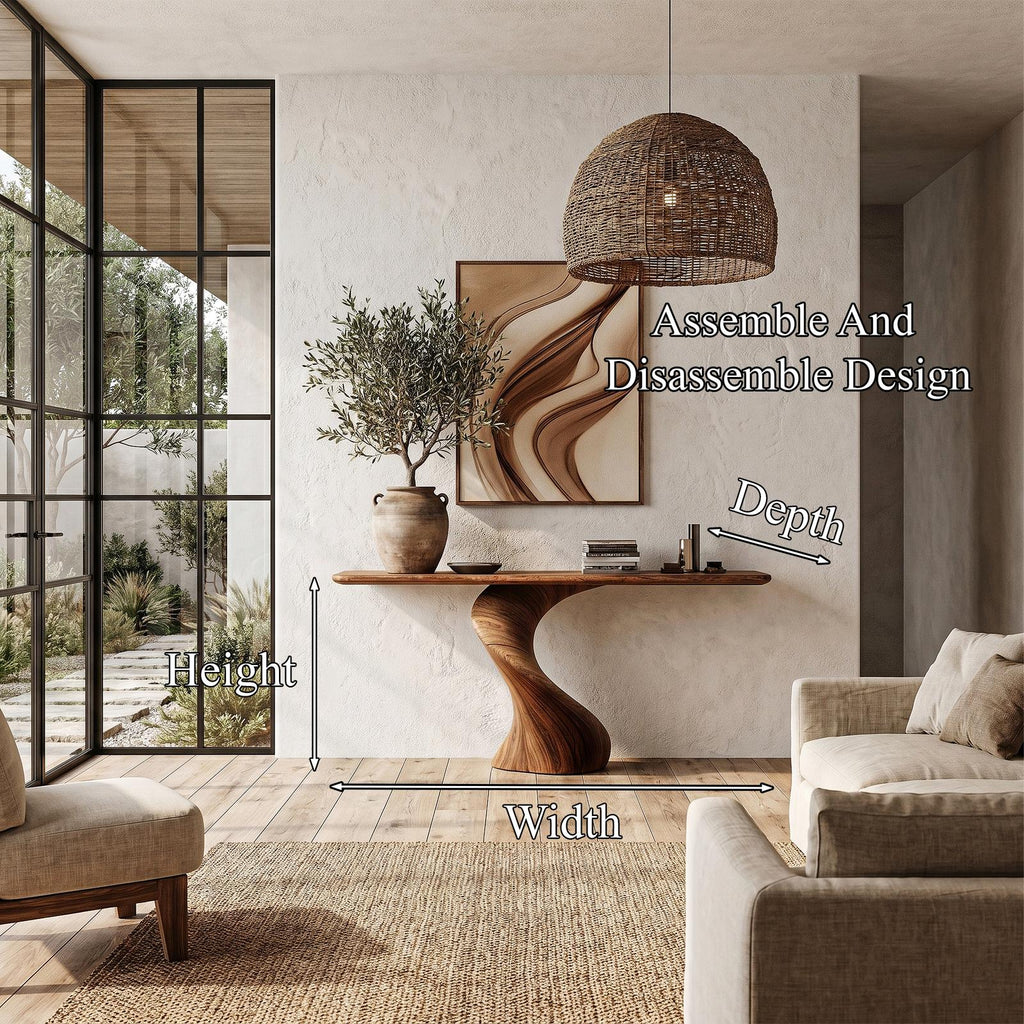 Modern Organic Console Table with Sculptural Twisted Solid Wood Base, Entryway Hallway Sofa Accent Table