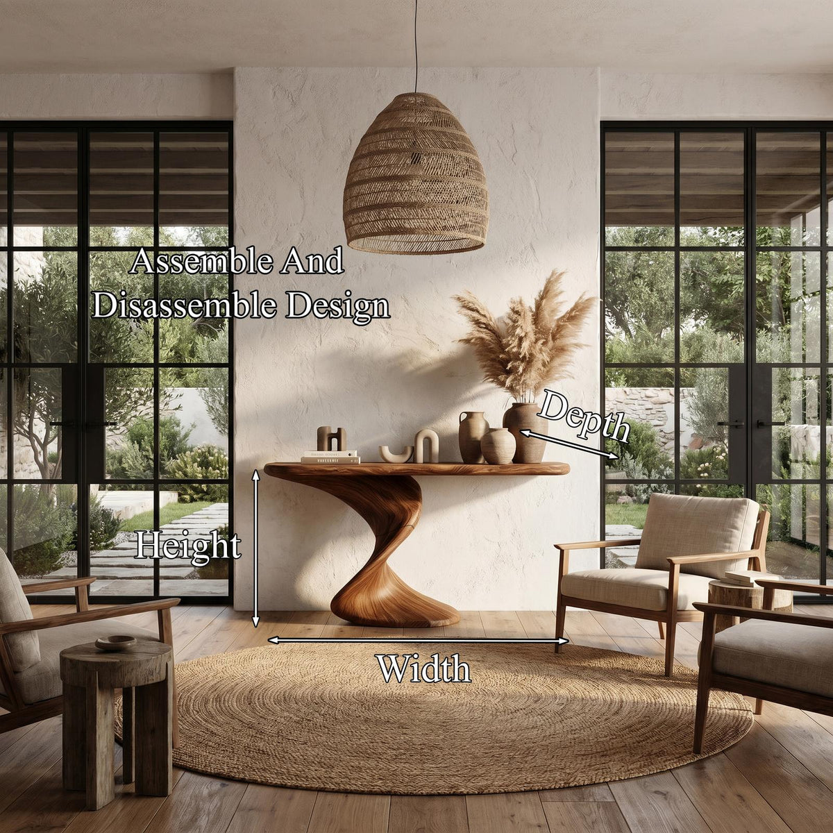 Rustic Console Table with Handcrafted Twisted Solid Wood Base, Narrow Entryway & Hallway Accent Table