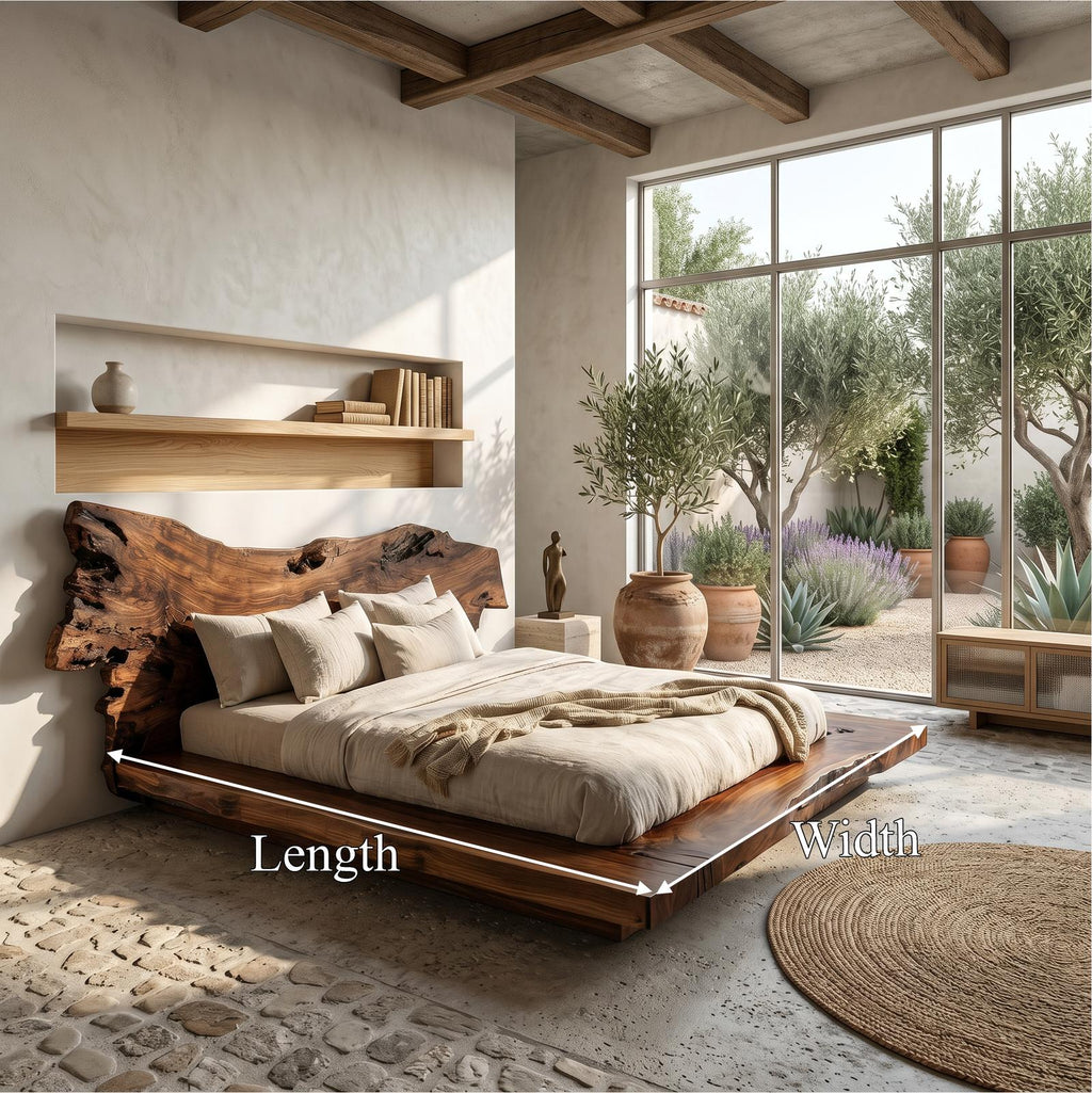 Spry Interior Contemporary Low Profile Bed Frame, Handcrafted Solid Wood Headboard Platform Bed, King Queen Bedroom Furniture Frame, SINLSAWB129