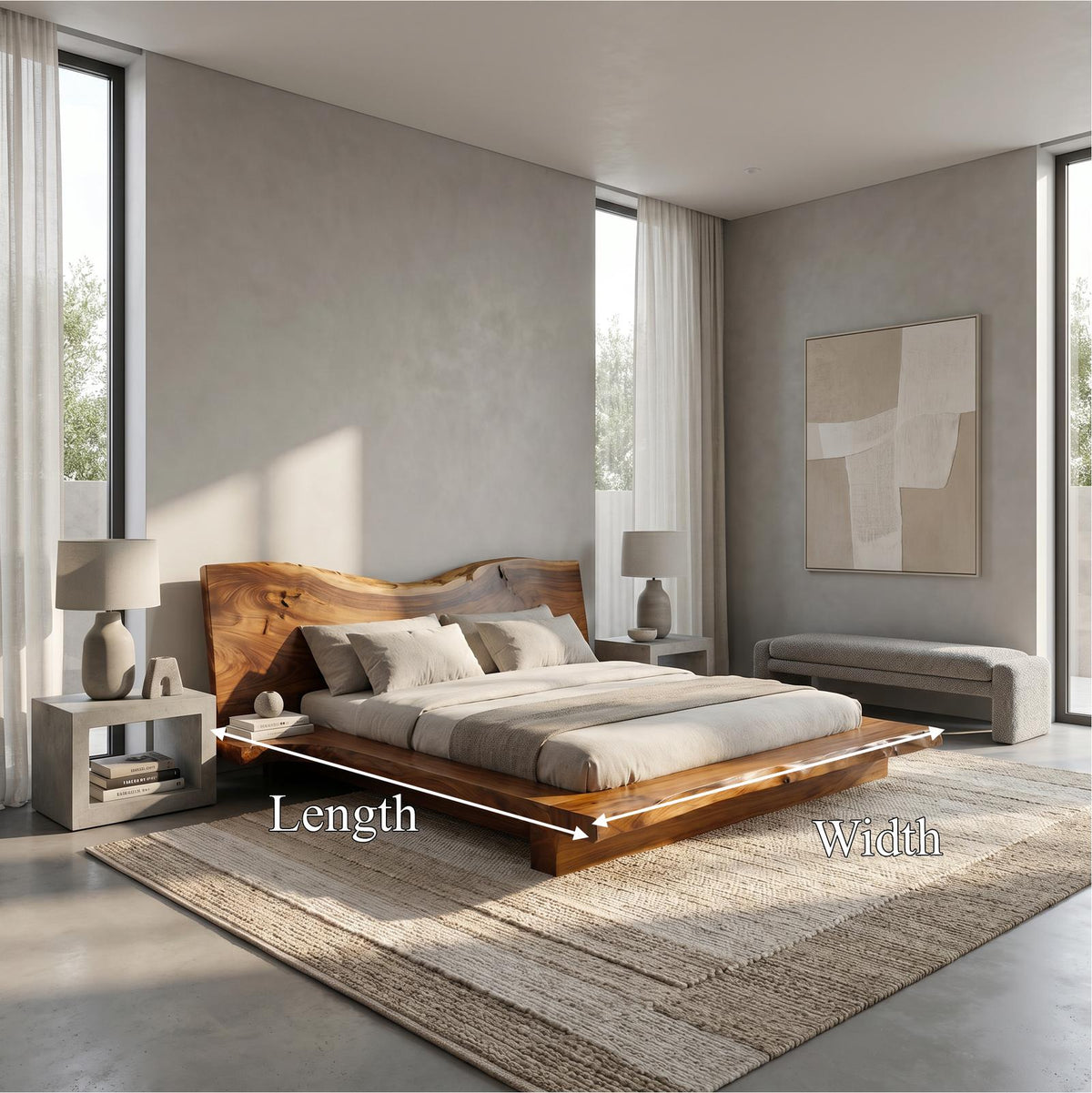 Contemporary Platform Bed Frame, Handcrafted Solid Wood Headboard Platform Bed, King Queen Bedroom Furniture Bedframe