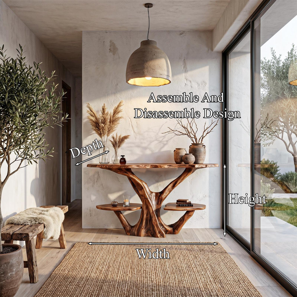 Organic Console Table, Natural Tree Branch Shaped Solid Wood Base Accent Table for Entryway Foyer & Living Room