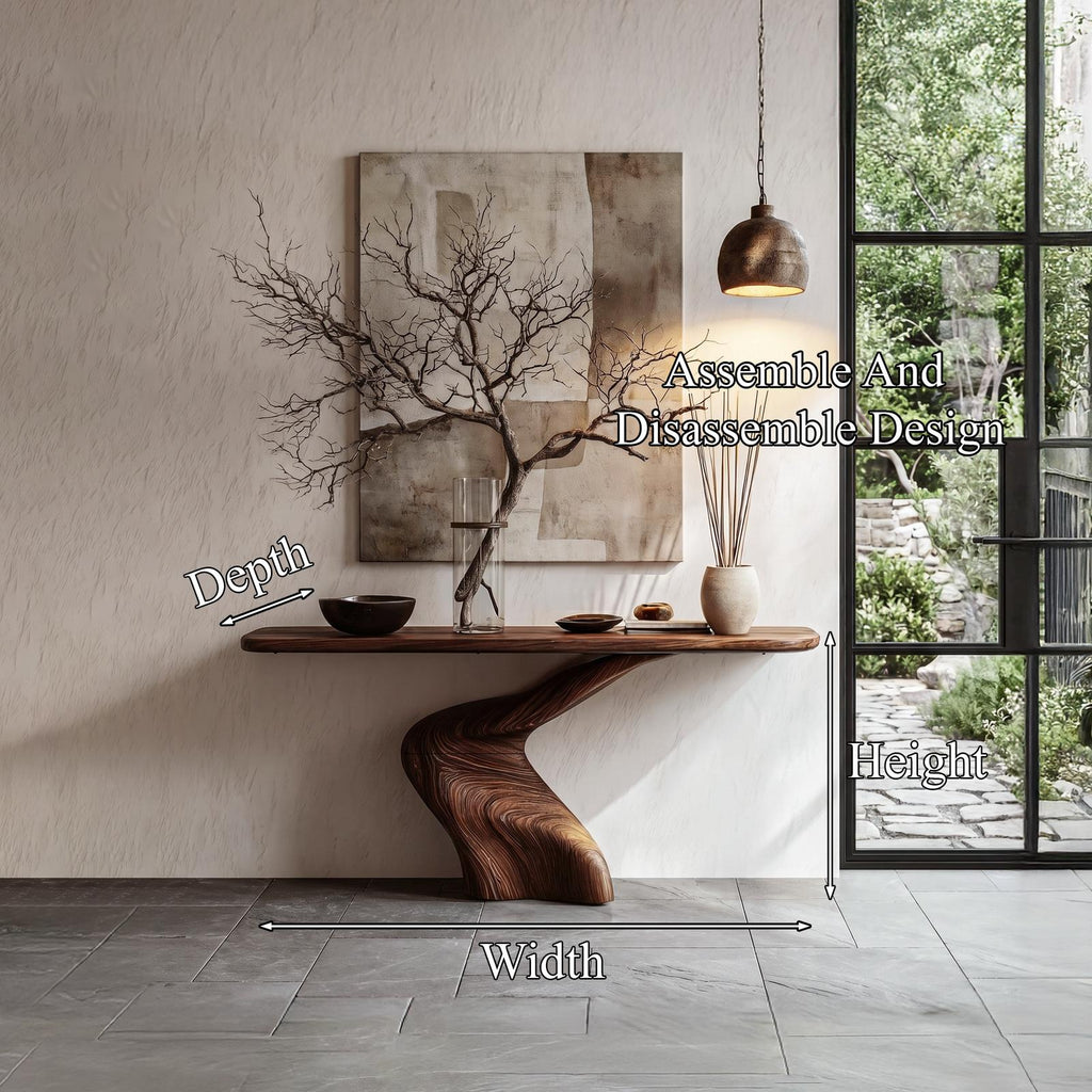 Organic Console Table with Sculptural Twisted Solid Wood Base for Entryway, Foyer & Living Room Accent, Natural