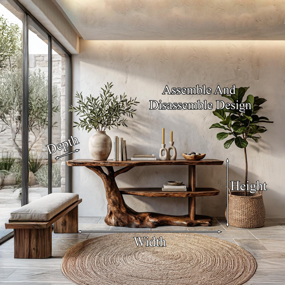 Modern Console Table with Flowing Wood Pedestal Base, Organic Wood Foyer Table for Entryway & Living Room