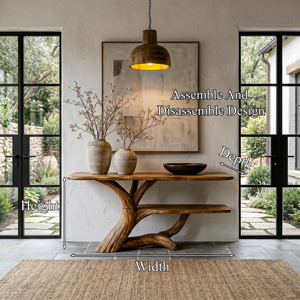 Nature-Inspired Wood Console Table with Open Shelf Storage for Living Room Entryway & Foyer, Rustic Modern Accent