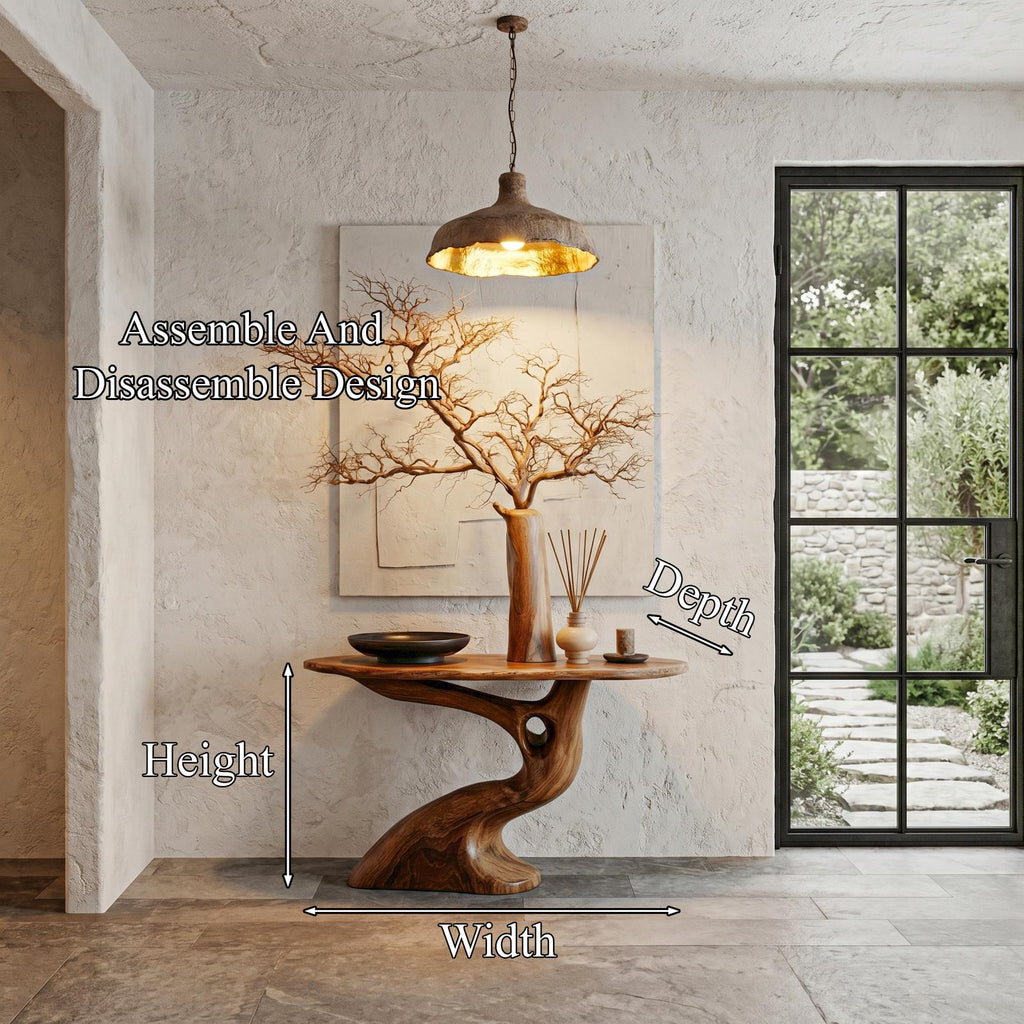 Tree-Inspired Console Table with Sculptural Wood Structure, Handcrafted Solid Wood Live Edge Entryway & Foyer Table
