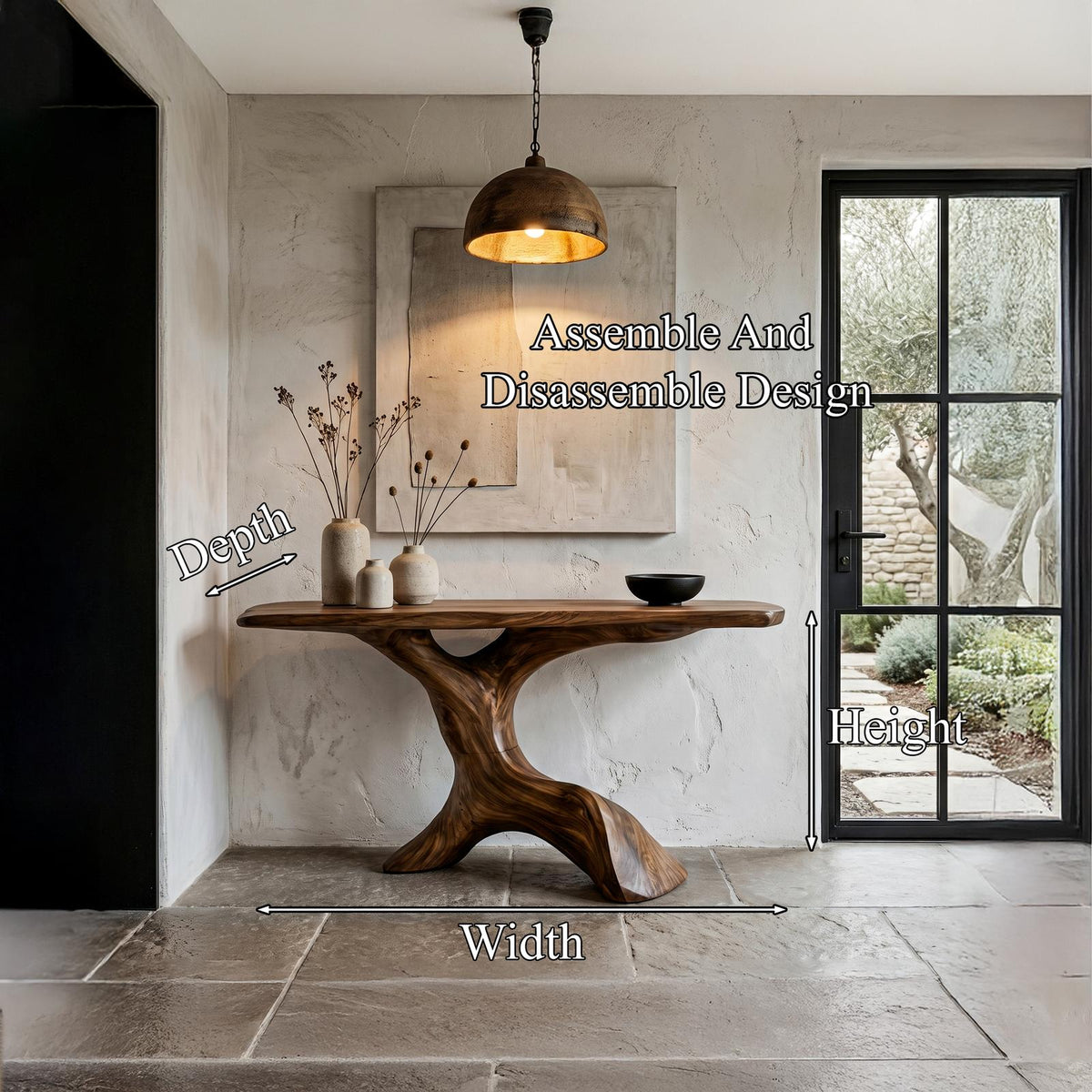 Rustic Console Table with Handcrafted Tree Root Base, Solid Wood Live Edge Entryway, Hallway & Living Room Sofa Table