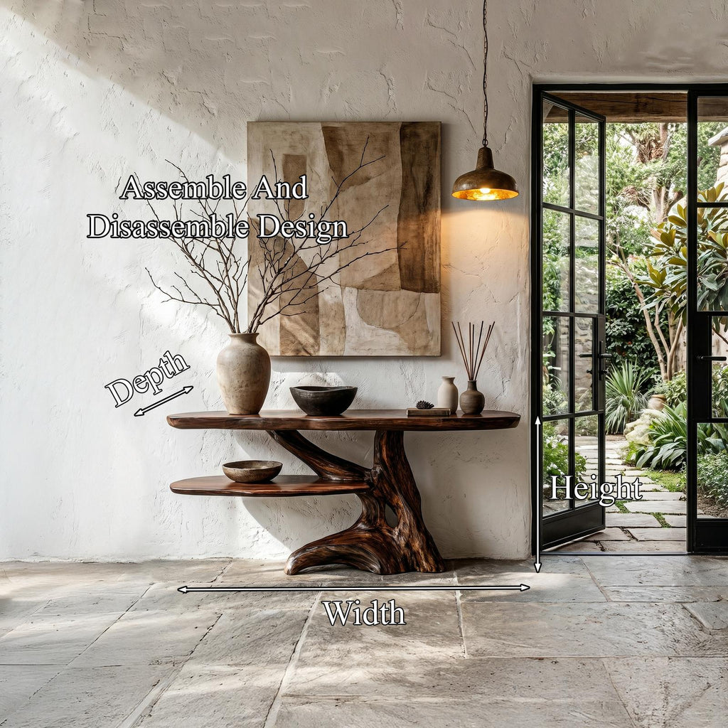 Contemporary Console Table with Sculptural Solid Wood Root Design, Handcrafted Live Edge Entryway & Hallway Table
