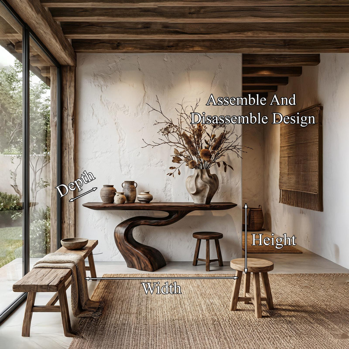 Organic Modern Console Table with Artistic Tree Root Base, Handcrafted Live Edge Entryway & Foyer Table