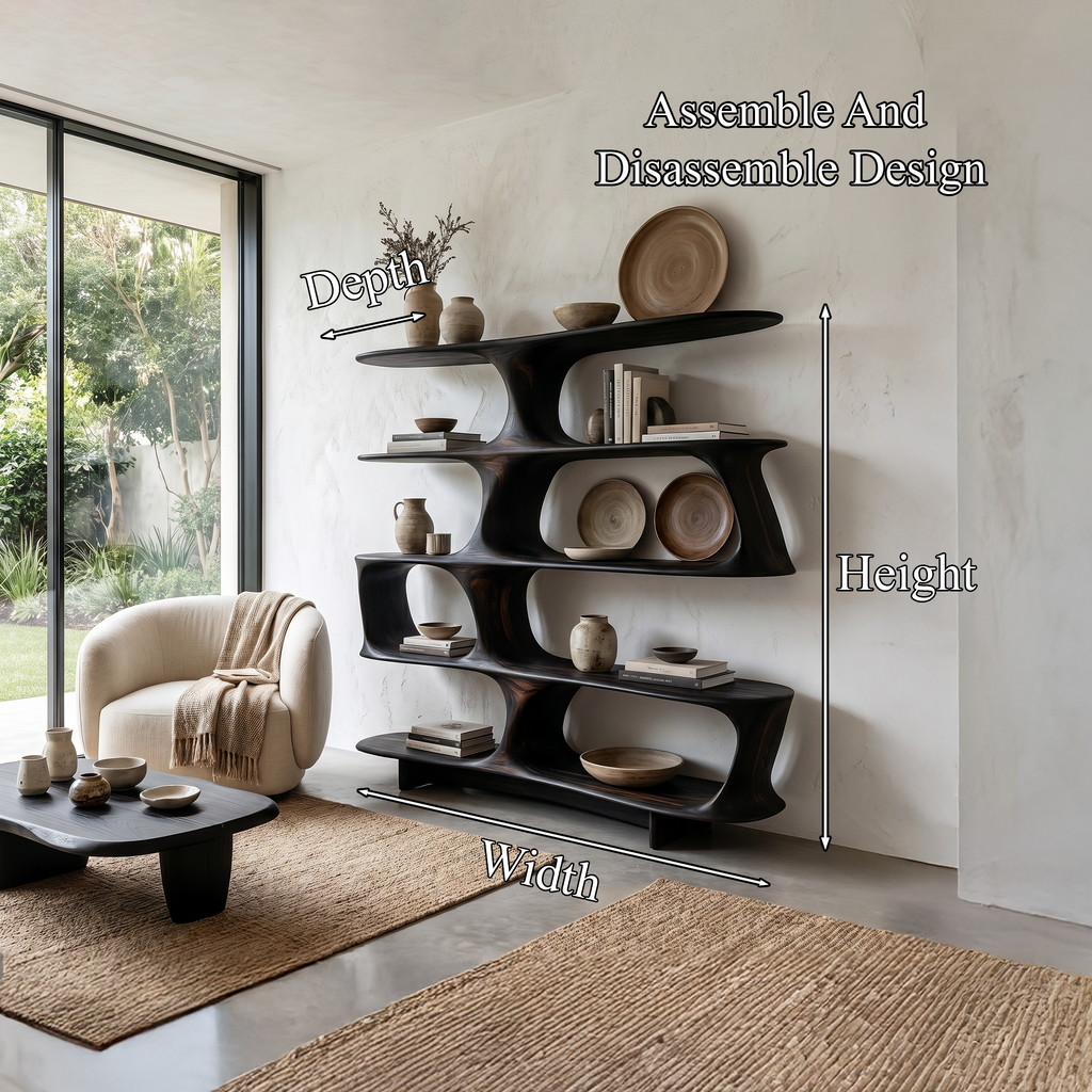 Organic Tree Bookshelf, Sculptural Curved Solid Wood Shelves for Living Room Open Display Storage